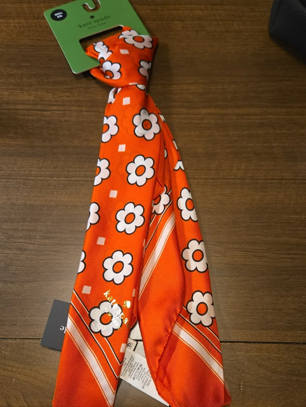 kate spade Orange Floral Twilly Tie Scarf
